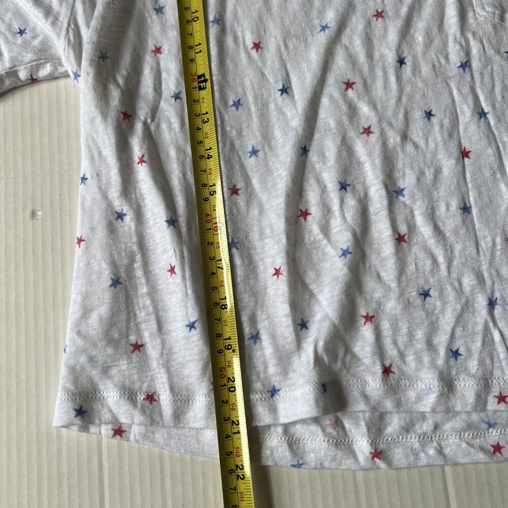 Rails Sz L Stars White Linen Blend Shirt Short Sleeve V Neck NWT - Picture 4 of 6